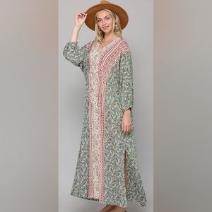 New Floral Tribal Animal Print Caftan Maxi Dress  M